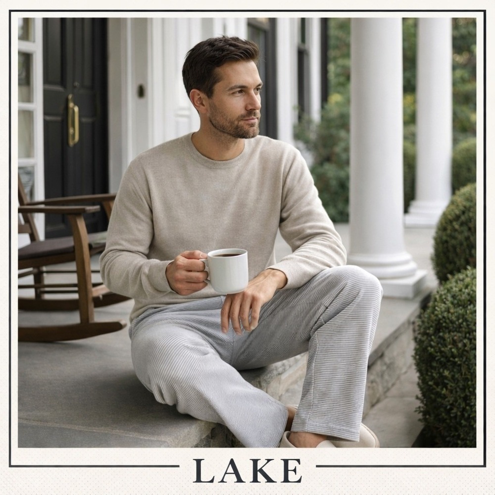 NEW LAKE Mens Pima Pajama Pants Starry Stripe Light Gray White XS